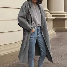 40%HOTWomen Oversize Coat Solid Color Double Breasted Autumn Winter Thick Warm Long Coat for Office