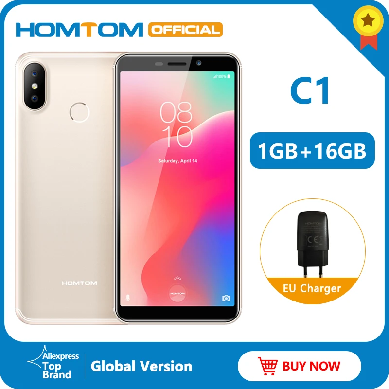 Оригинальная версия HOMTOM C1 16G rom 5," мобильный телефон 13 МП камера отпечаток пальца 18:9 дисплей Android 8,1 MT6580A разблокировка смартфона