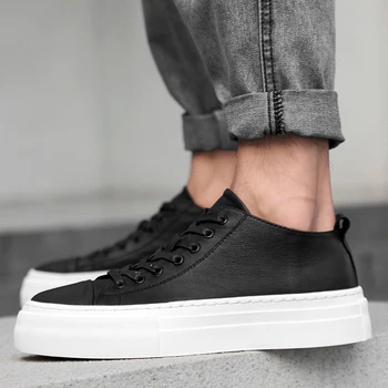 

3cm Height Increasing New Genuine Leather Mens Casual Shoes Men Fashion Lace-Up Black White Sneakers Shoe Size 38-44 Walker Peak