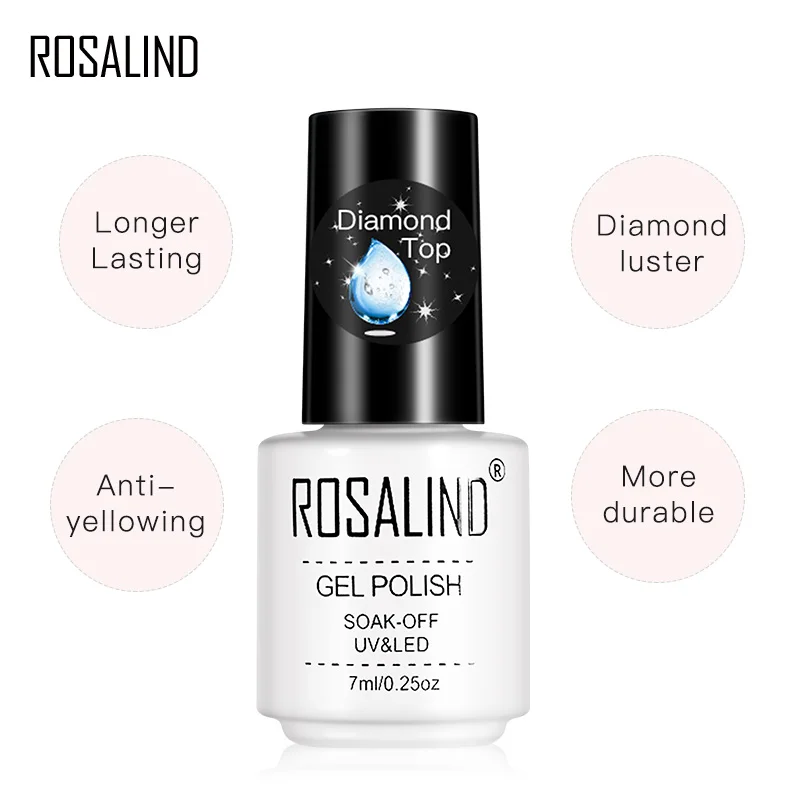 ROSALIND Gel Polish Diamond Top Coat UV Lamp Gel Soak Off Reinforce 7ml Long Lasting Nail Art Manicure Gel Lak Varnish Primer 2