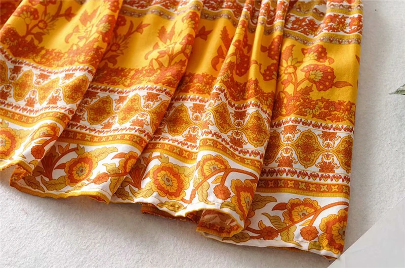 Boho chic Женская модная летняя юбка хиппи сетка вышитая желтая с цветочным принтом Пляжная богемная юбка женская негабаритная