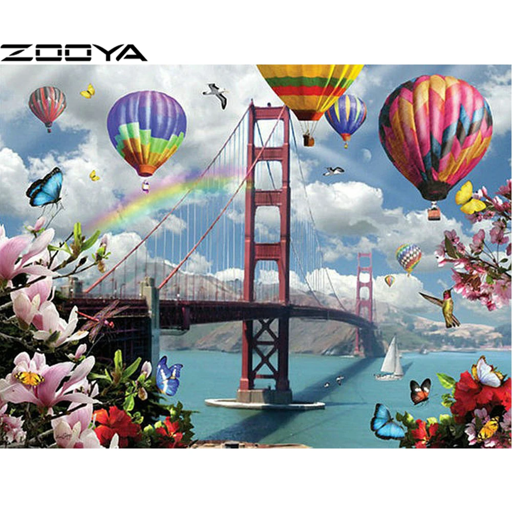Zooya, продажи алмазной вышивки DIY Алмазная картина мост воздушный шар фотографии Стразы наборы для вышивки крестом мозаика R437 - Цвет: R437-1