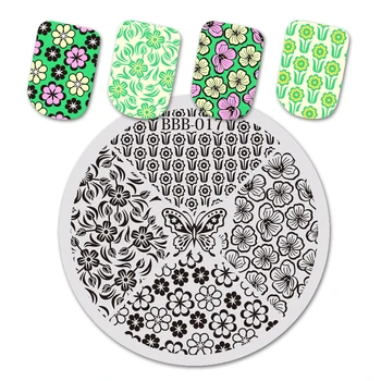 

BeautyBigBang Small Stamping Plate For Nails Flower Floral Round Image 5.6cm Nail Art Stamping Stencils Template Mold BBB-017