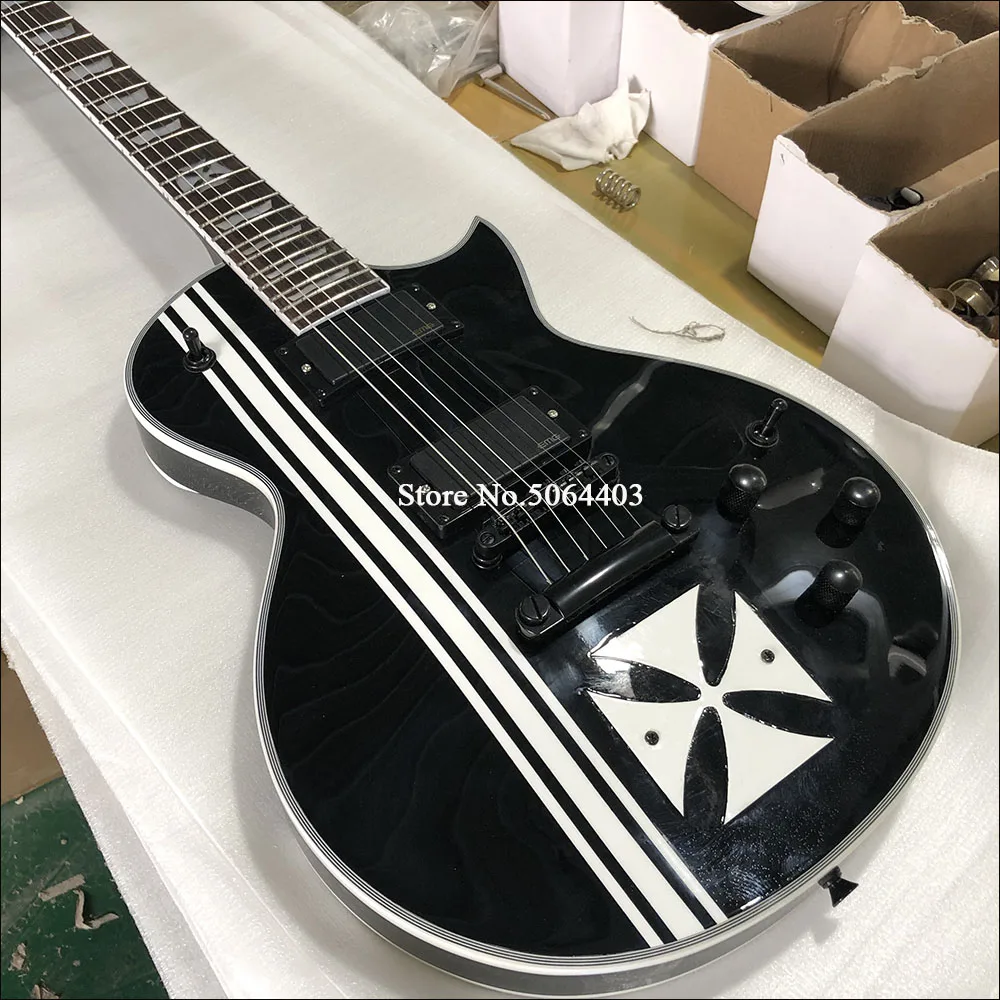 

Factory customized black e electric guitar, rosewood fingerboard, cross guitar, active circuit, customizable guitar, postage
