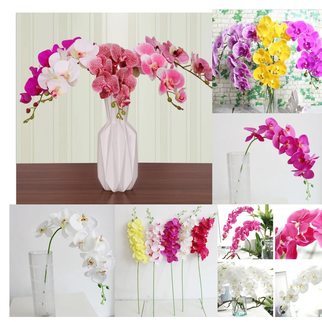 Artificial Orchids Flowers 9 Head Silk Fake Floral DIY Handcraft for Indoor Outdoor Wedding Home Office Decoration