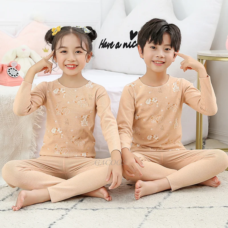 cotton sleepwear for toddler girl Seamless Thermal Kids Long Sleeve Autumn Winter Kids Thermal Underwear Set Teenage Boys Girl Pajamas Child Sleepwear 4 6 10 12 Y cotton baby nightgown Sleepwear & Robes