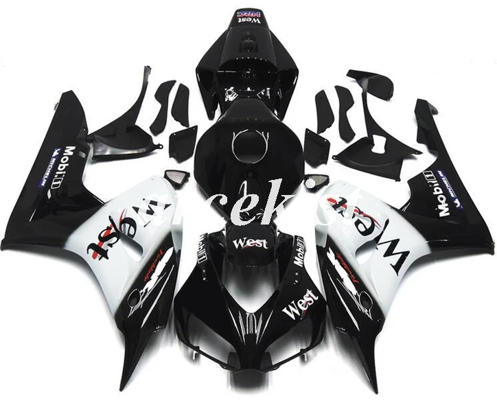 Литьевая Форма ABS мотоцикл обтекатели комплект подходит для CBR1000RR 06 07 CBR 1000RR CBR1000 2006 2007 тела набор синий красный - Цвет: black white
