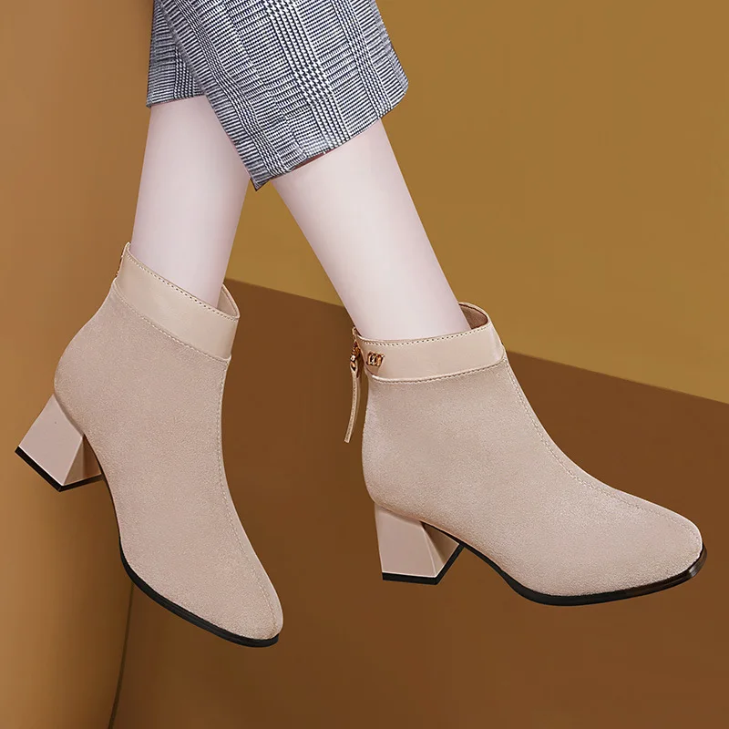 

Yang Mi Celebrity Style Chunky-Heel Short Boots Ankle Boots 2019 Autumn & Winter New Style Martin Boots Genuine Leather Boots WO