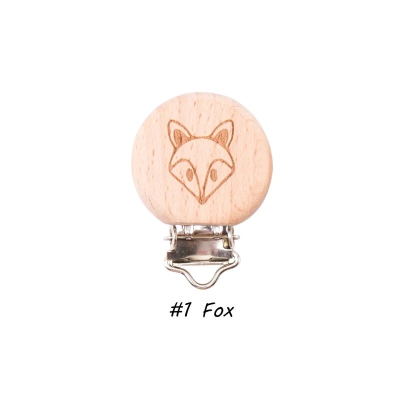 fox Let's Make/прищепка для пустышки, 10 шт., круглая деревянная гравировка на заказ, деревянная прищепка для пустышки, нейтральный подарок для соски, цепочка для зубов - Цвет: fox