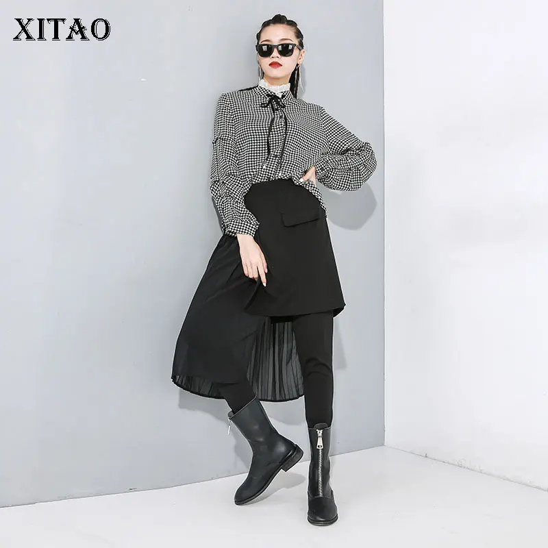 XITAO, полосатая женская футболка, модная, новинка, весенняя, длинный рукав, маленькая, свежая, миноритарная, повседневная, с бантом, стоячий воротник, футболка, топ, DMY2305