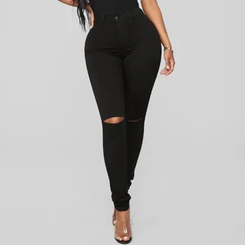

Jeans Women High Waist Jeans pants Fashion Button Fly High Hole Casual Slim Denim Trousers Pencil Pants De Mujer Jeans Femme NEW