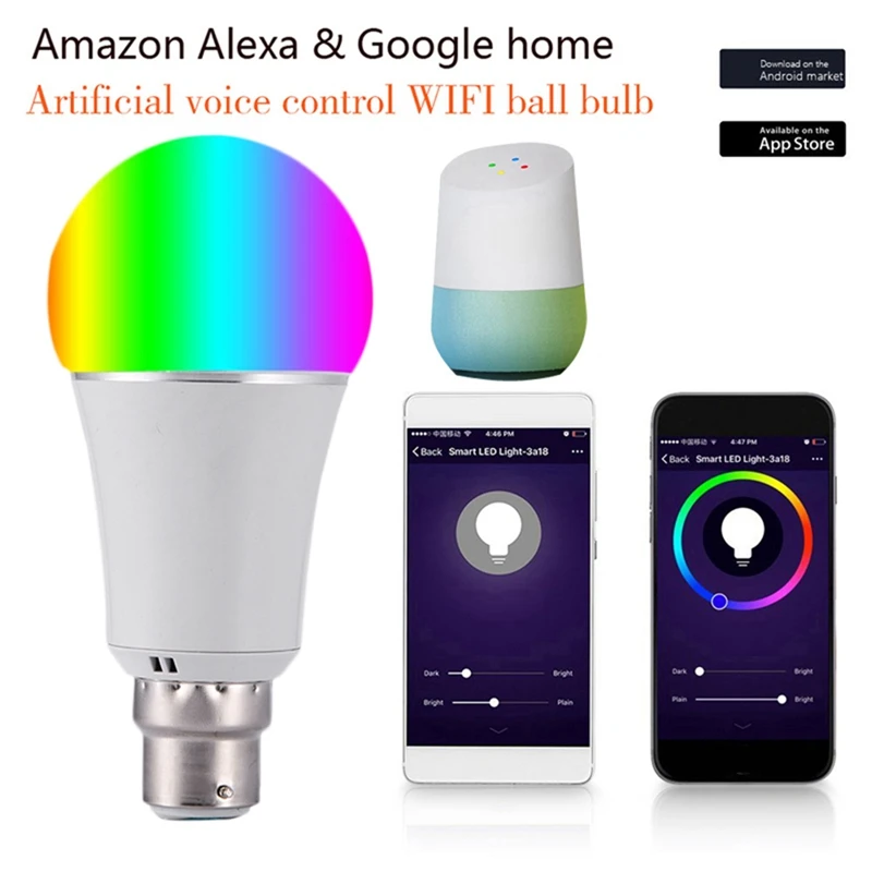 Светодиодный B22 смарт-лампочка WIFI 7 Вт Диммируемый Светильник лампа работает для Google Alexa домашний многоцветный светодиодный светильник лампа