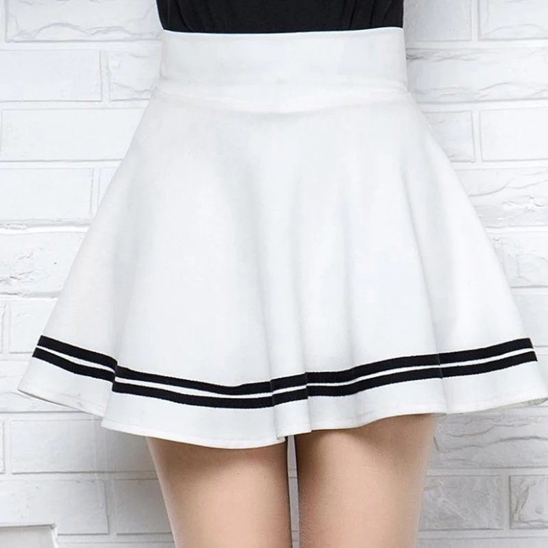 Winter And Summer Style Women Skirt Fashion High Waist Elastic Female Skirts Sexy Student Girl Mini A-Line Short Skirts - Цвет: Белый