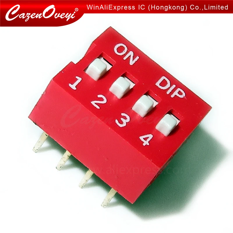 10pcs/lot red 4 bit 4P dip TOGGLE switch doule Row 4PIN 4 PIN PITCH 2.54MM Slide Switches Side Piano  4 Position 8 PIN 4 WAY