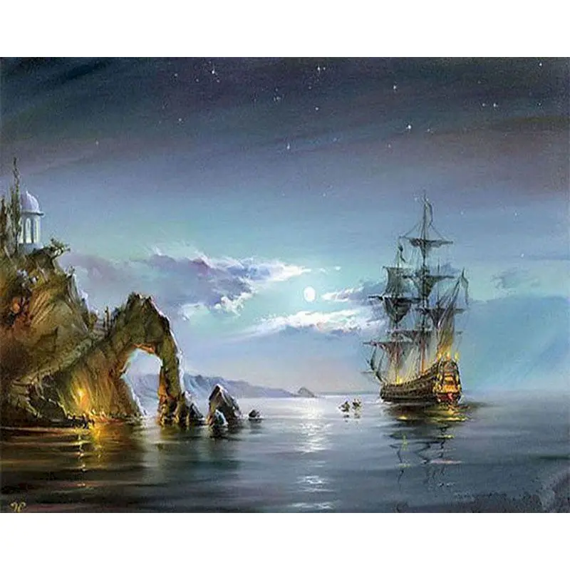 

RUOPOTY Picture By Numbers Sunset Landscape Paint Canvas Picture Oil Painting By Numbers Sea Handpainted Home Decor artwork