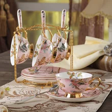 Пасторальная птица костяного фарфора чайная чашка набор ложек Европейский фарфор кофейная чашка 200 мл поднос кофейная чашка вечерние стаканы WJ111454