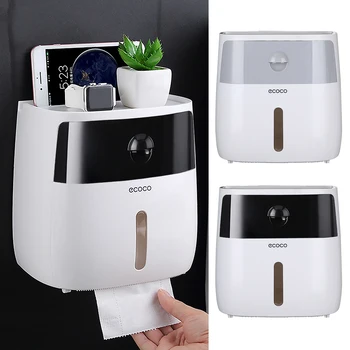 

Bathroom Waterproof Tissue Box Self-adhesive Double Layer Toilet Paper Napkin Dispenser Storage Holder Organizer Drawer
