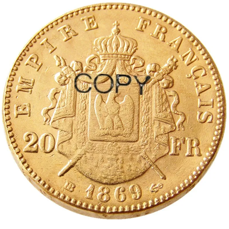 

France 20 France 1869B Gold Plated Copy Decorative Coin