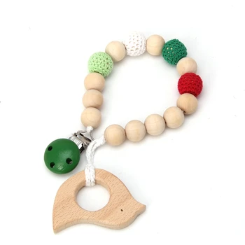 

Baby Wood Pacifier Clip Pendant Nature Wooden Teething Chewable Infant Toy