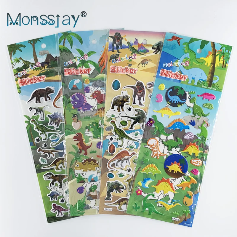 4 Sheets/Set 3D Dinosaur Stickers for Kids Toys Home Wall Decor Cute Cartoon Animal DIY Scrapbook Sticker Notebook Diary Label