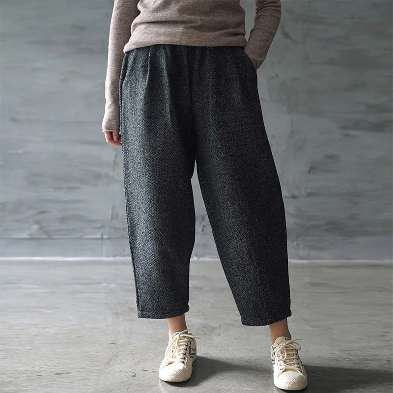 SCUWLINEN женские осенне-зимние брюки повседневные с узором елочка эластичной талией