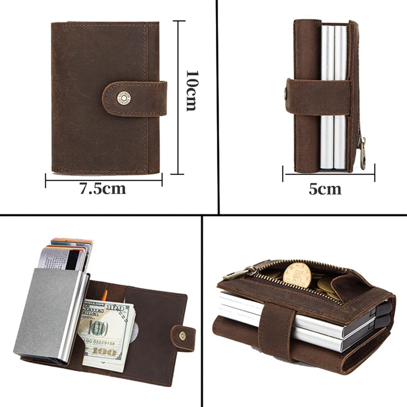 Custom Name Men Card Case Credit Card Holder Aluminium Box Customize Business Crazy Horse Leather Men Wallets ID Card Holders