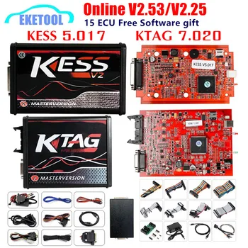 

EU Version KESS 5.017 V2.53 4LED KTAG V7.020 V2.25 Red PCB Online KESS 5.017 V2.53 No Token K TAG 7.020 OBD2 ECU Chip Programmer