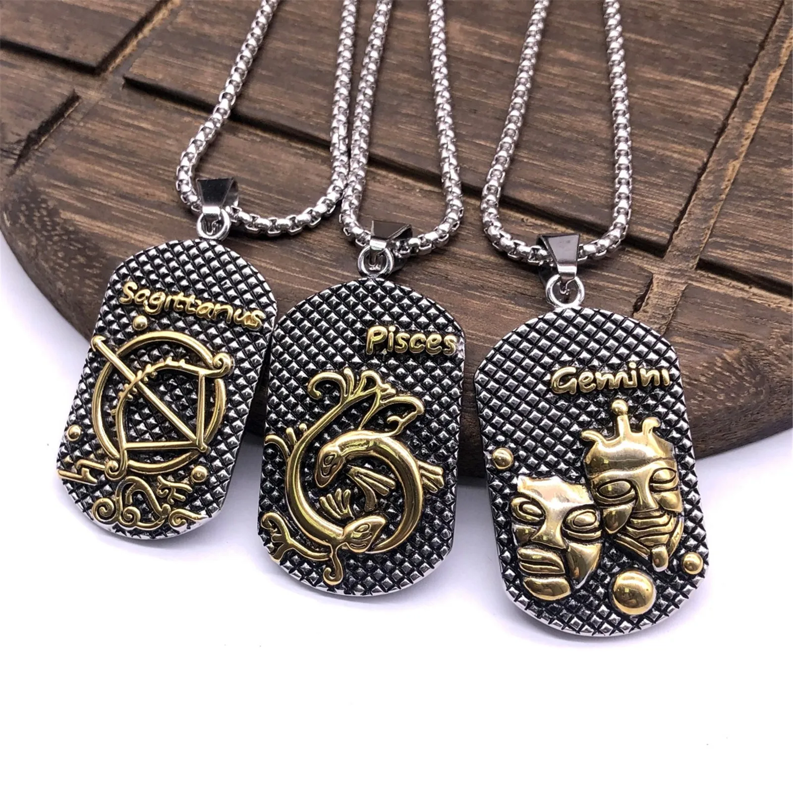 Zodiac Sign Pendant Twelve Constellations Stainless Steel Necklace for Men and Women Retro Vintage Punk Astrology Jewelry