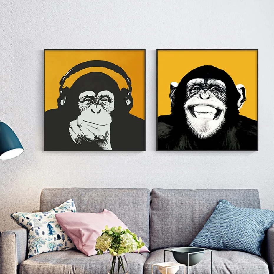 Абстрактная ручная роспись черно-белые наушники с животными Gorilla личность