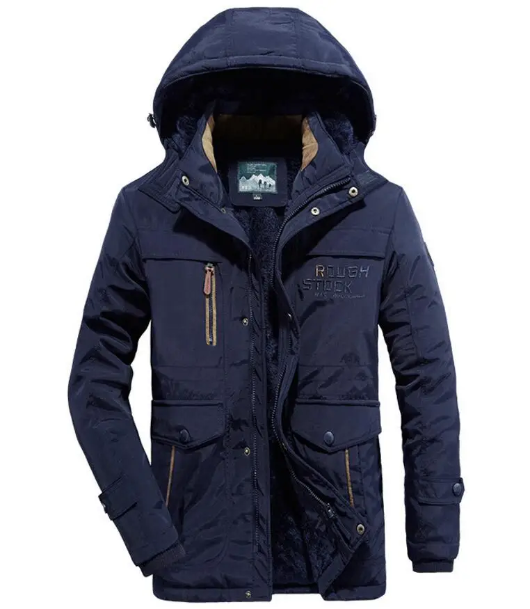 30 градусов военная зимняя флисовая мужская куртка с капюшоном Толстая теплая парка Hombre плюс размер L-6XL Повседневная свободная Водонепроницаемая ветровка - Цвет: Синий