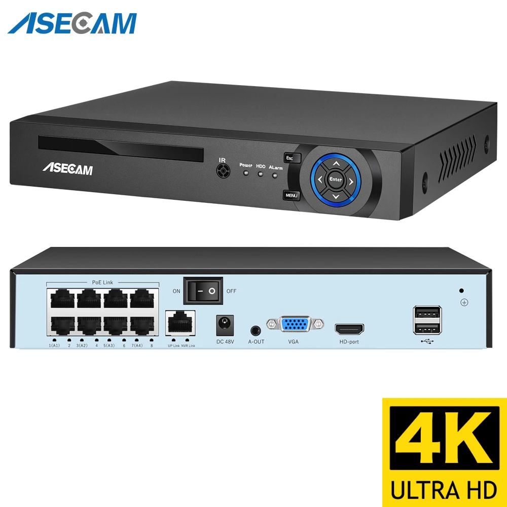 4k Ultra HD Сетевой видеорегистратор POE NVR Onvif H.265 48 в 8MP IP камера видеонаблюдения