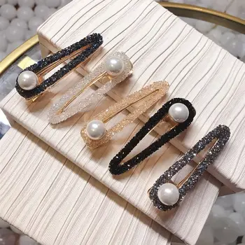 

1pcs Korea New Fashion Shiny Crystal Rhinestone Hollow Triangle Waterdrop Imitated-pearl Hair clips Hair Accessories For Women