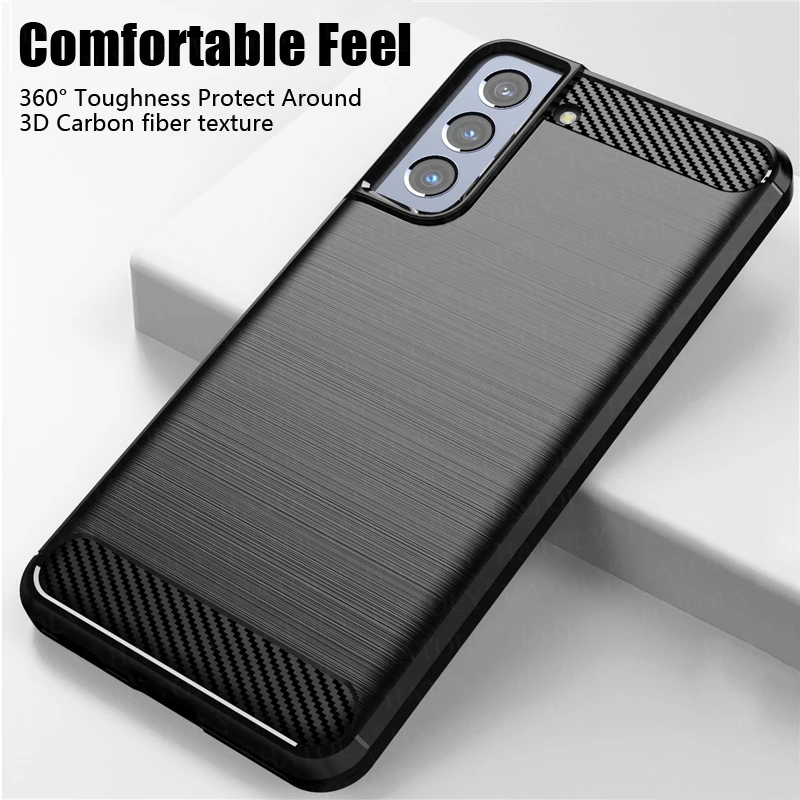 For Samsung Galaxy S21 FE Case Shockproof Bumper Carbon Fiber Soft Silicone TPU Slim Phone Cover Note 20 Ultra S20 S21 Plus Case smartphone pouch