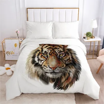 

3D Duvet Cover Custom Animal Tiger White Comforter Case Quilt Cover Bed Linen Bedding Bag Sets 265*230cm King Size Bedding Sets