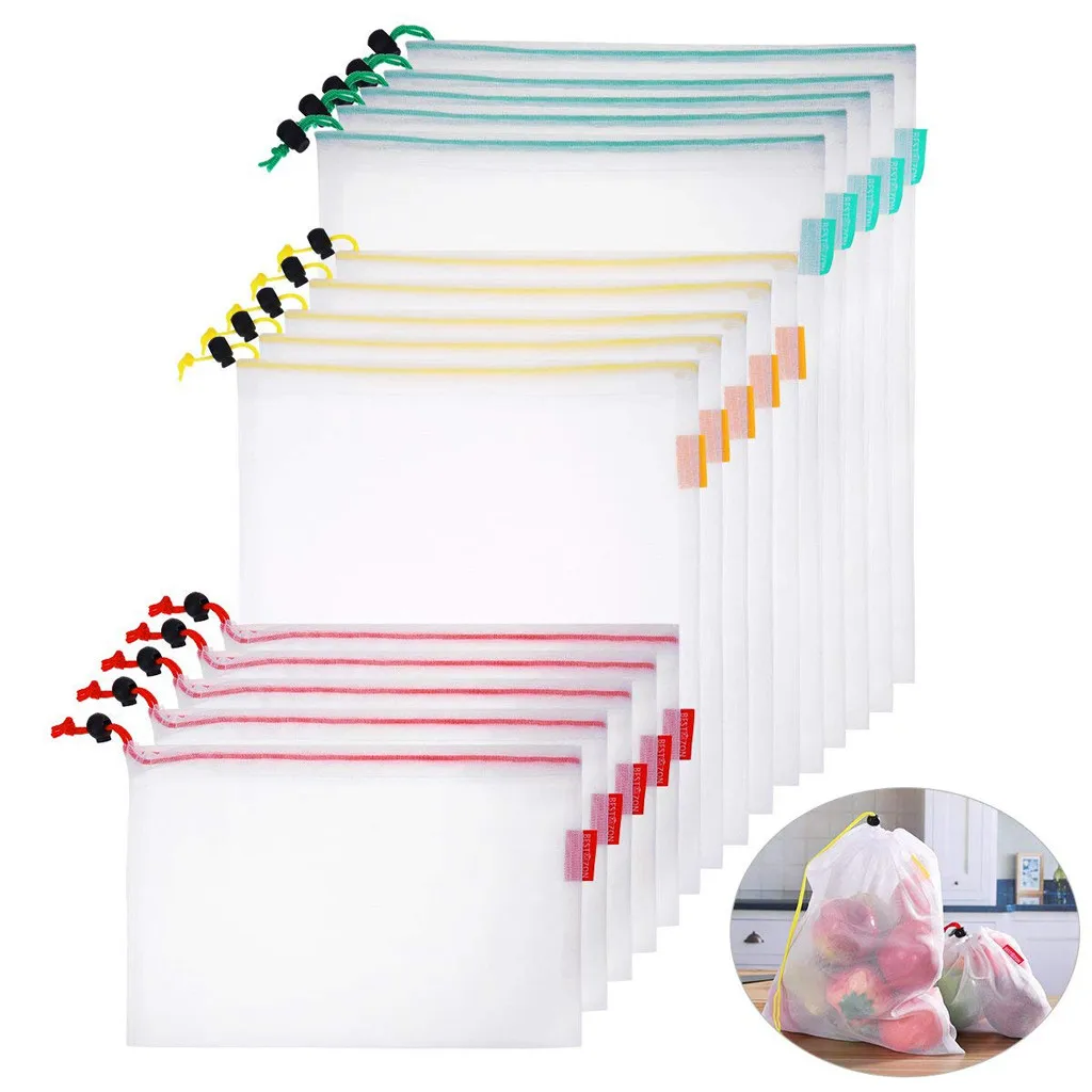 

15pcs Reusable Produce Bags Washable Mesh Bags For Grocery Shopping Fruit Vegetable Toys Sundries Organizer Storage Bags