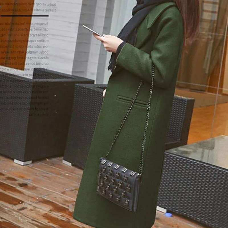 Warm Winter Coat For Women Plus Size Ladies Long Cardigan Wide Lapel Belt Pocket Wool Blends Jacket Feminine Coat Outwear