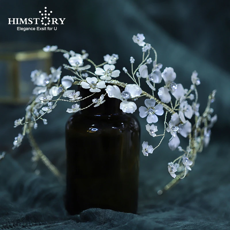 

HIMSTORY Bridal Hair Jewelry Pearls Beaded Headbands Headpieces Flower Hairbands Headdress Brides Women Crown Wedding Accessorie