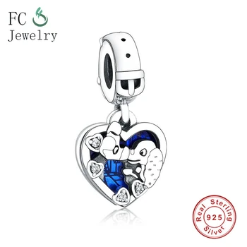 

Fit Original Pandora Charms Bracelet Real 925 Sterling Silver Ladiy and the Tramp Heart Dangle Charm Beads For Making Berloque