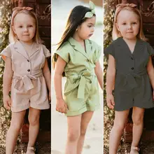 Комбинезоны для малышей; комбинезон с бантом на поясе для девочек; комбинезон; боди+ повязка на голову; комплект летней одежды для детей 2-7 лет