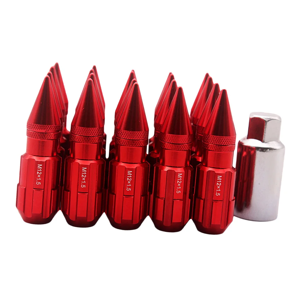 20x Red Racing Extended Wheel Lug Nuts W/Spikes M12x1.5 With Key Universal