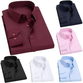 

Business Men Solid Color Long Sleeve Pocket Cotton Plus Size Buttons Down Shirt