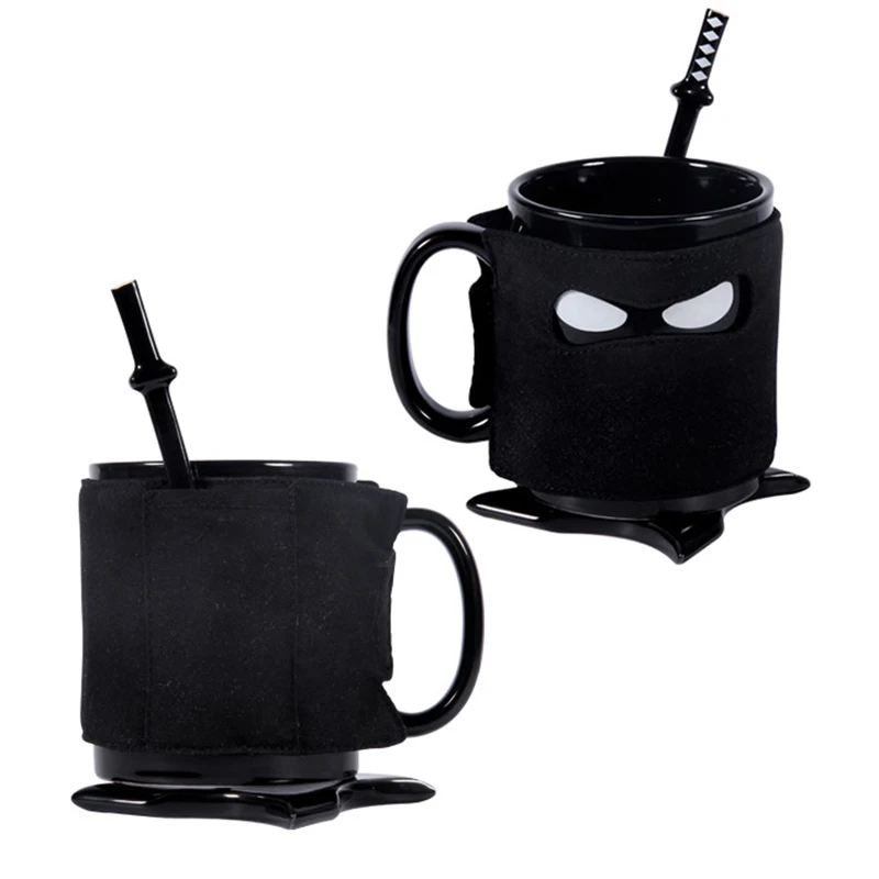 

Ninja Ceramic Coffee Cup Set Removable Insulated Cups Cover Drinking Utensils Milk Tea Novelty Gifts Mugs with Spoon and Coaster