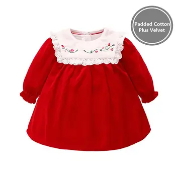 

Famuka Baby Girl Red Velvet Embroidered Princess Dress Padded Cotton Thicken Dress Kids Girls Christmas Dress Birthday Clothes