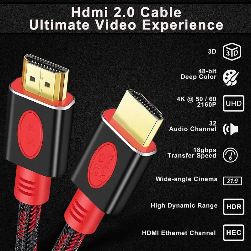 

Shuliancable HDMI Cable 2.0 Full length 4K 60Hz HDMI to HDMI Cable HDR 1m 2m 3m 5m 10m for HDTV PS3/4 Xbox Projector Computer