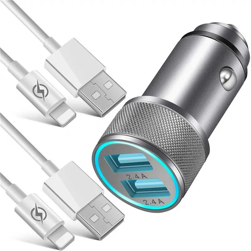 Автомобильное зарядное устройство с двумя usb-портами, 5 В, 2,4 А, быстрое автомобильное зарядное устройство из алюминиевого сплава для IPhone, samsung, Xiaomi, мобильного телефона, планшета на Android