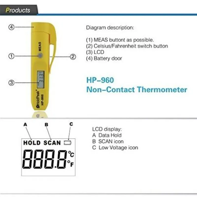 Мини HP-960C инфракрасный термометр тестер Бесконтактный переносной Тип пера