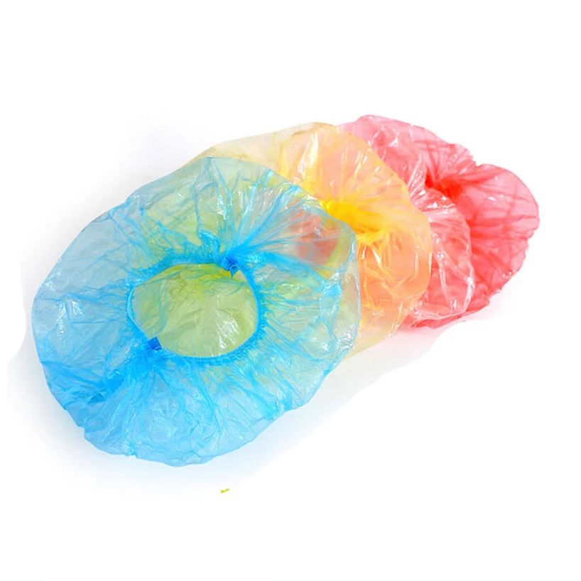 100 transparent plastic shower caps waterproof and dustproof for spa salon Durable practical and convenient household items
