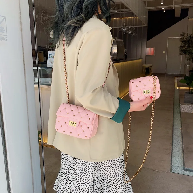 

Textured Bag Women's 2019 New Style Casual Rhombus (Large Small) Bag with Chain Korean-style Versatile Shoulder Square Sling Bag