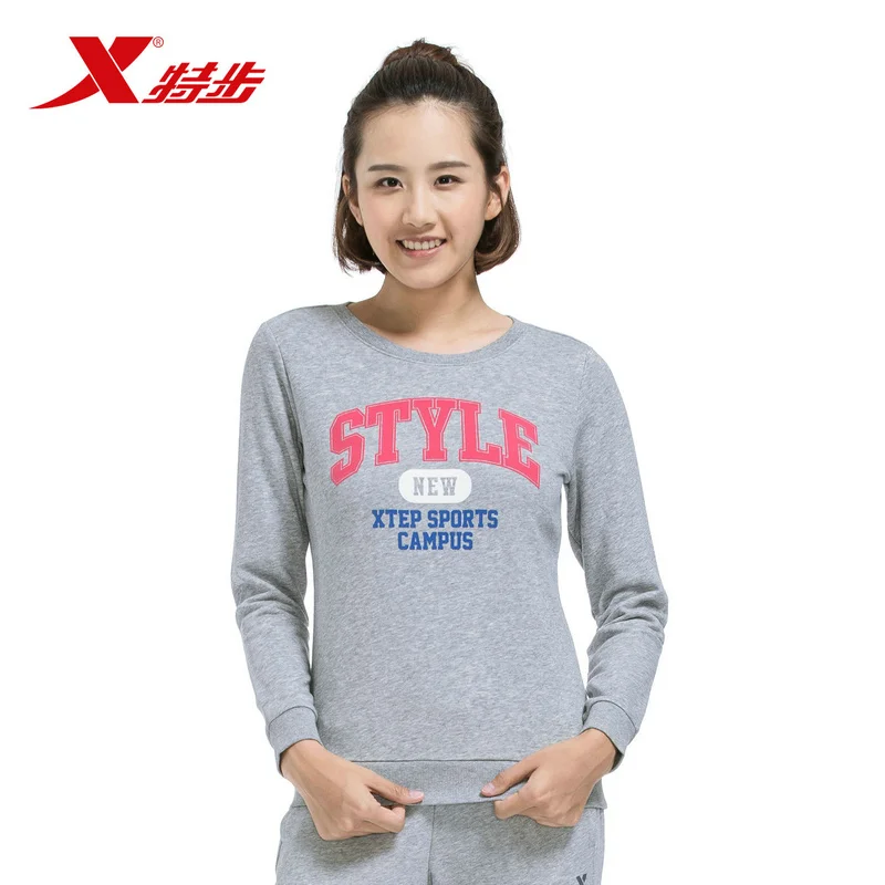 

Xtep Women's Fashionable Light Gray Long Sleeve Casual Sweatshirt Printing Letter Pajamas Women Simple Elegant Top 984328051268