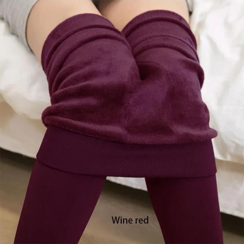 Wine red Женские большие леггинсы осенние и зимние теплые жемчужные Бархатные плюшевые и плотные леггинсы штаны с высокой талией - Цвет: Wine red